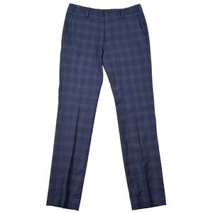 BONOBOS Mens 31x33 Slim Fit Plaid Wool Blend Dress Pants Blue Causal Preppy EUC